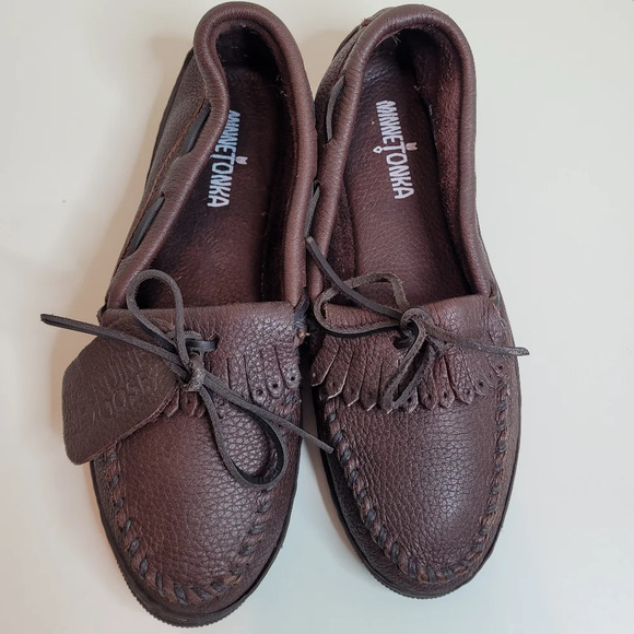 Minnetonka Moosehide Fringed Kilty Moccasin Chocolate Size Women's 10 - Picture 3 of 10